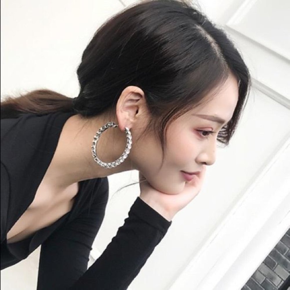 NEW Luxury Hoop Micro Paved Shiny Diamond Earrings - Picture 2 of 5